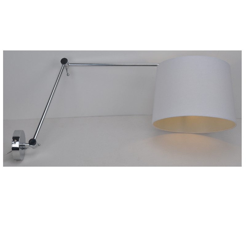 Lampă de perete cu umbră din țesătură, braț lung cu funcție reglabilă