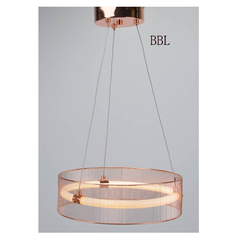 Lampă LED cu pandantiv cu nuanță de plasă metalică și tub acrilic